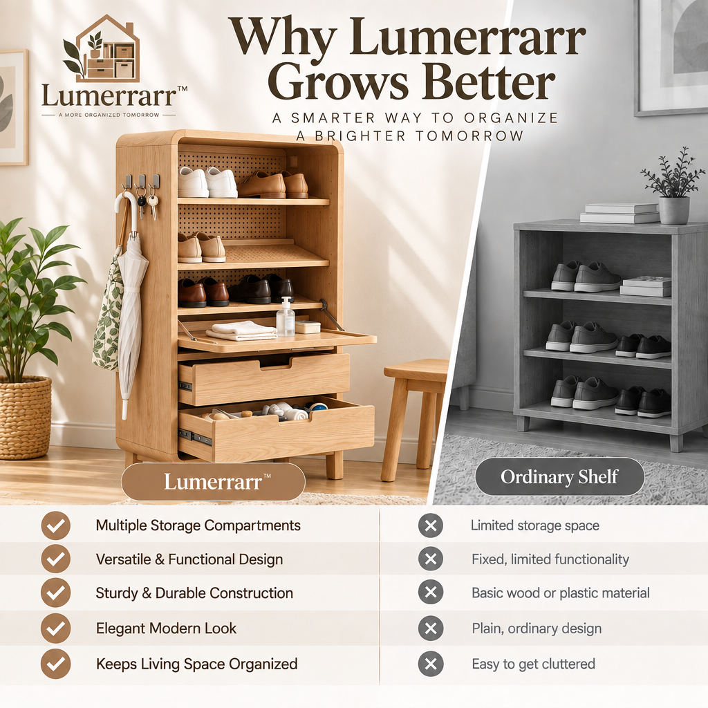 Lumerrarr™ Slim Entryway Shoe Storage Cabinet with Fold-Down Shelf & Drawers