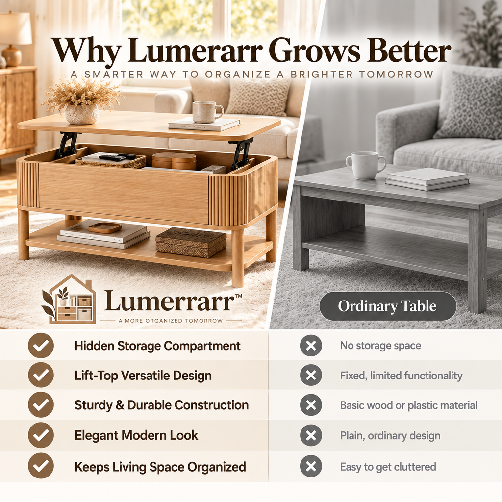Lumerrarr™ Lift-Top Storage Coffee Table | Hidden Compartment Coffee Table with Modern Oak Finish