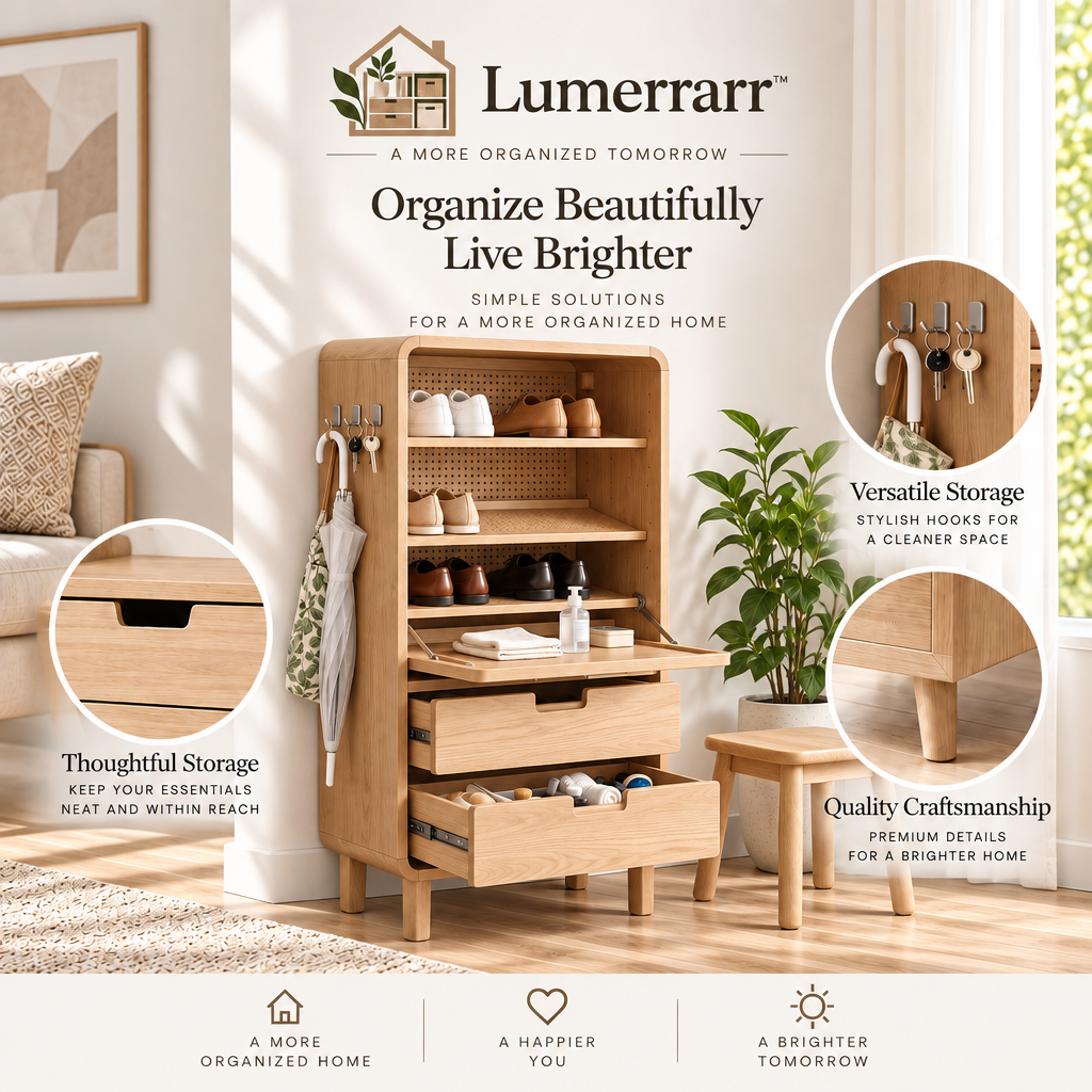 Lumerrarr™ Slim Entryway Shoe Storage Cabinet with Fold-Down Shelf & Drawers