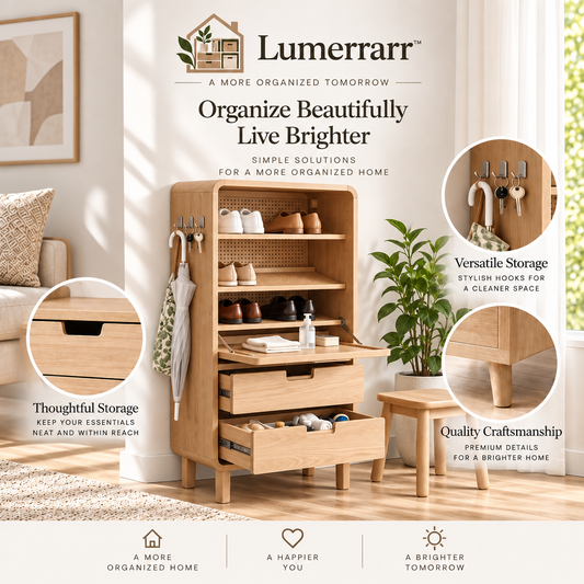 Lumerrarr™ Slim Entryway Shoe Storage Cabinet with Fold-Down Shelf & Drawers