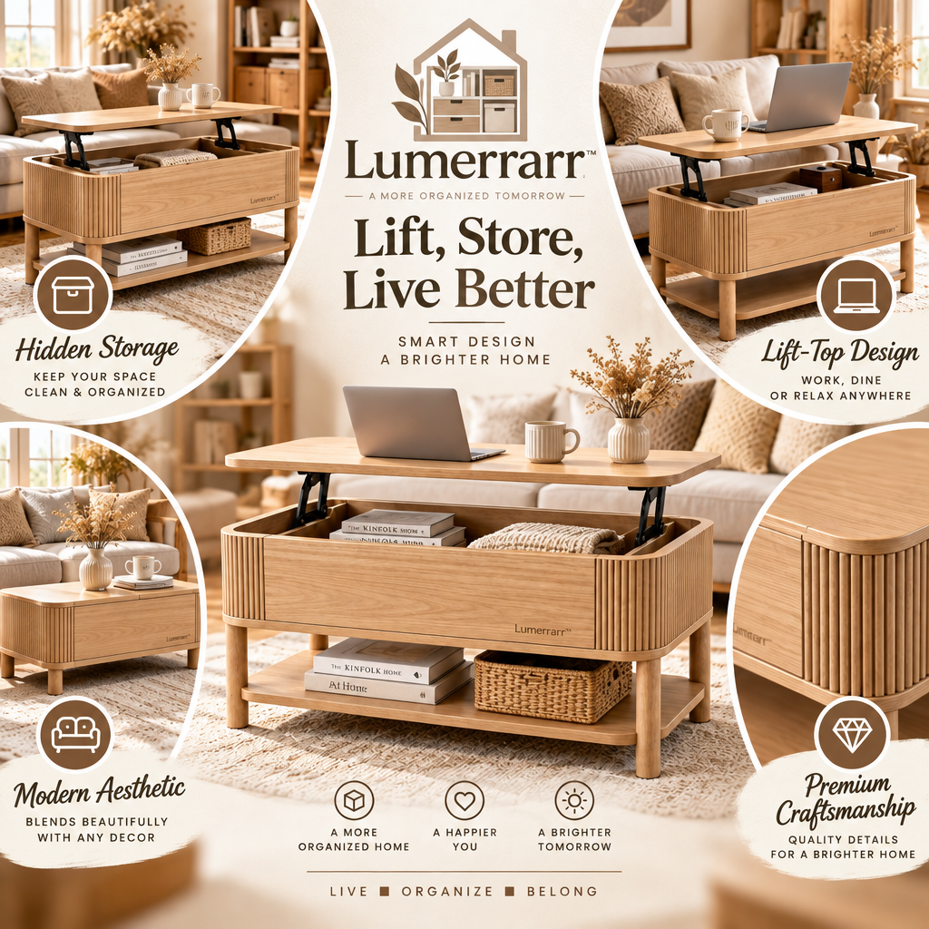 Lumerrarr™ Lift-Top Storage Coffee Table | Hidden Compartment Coffee Table with Modern Oak Finish