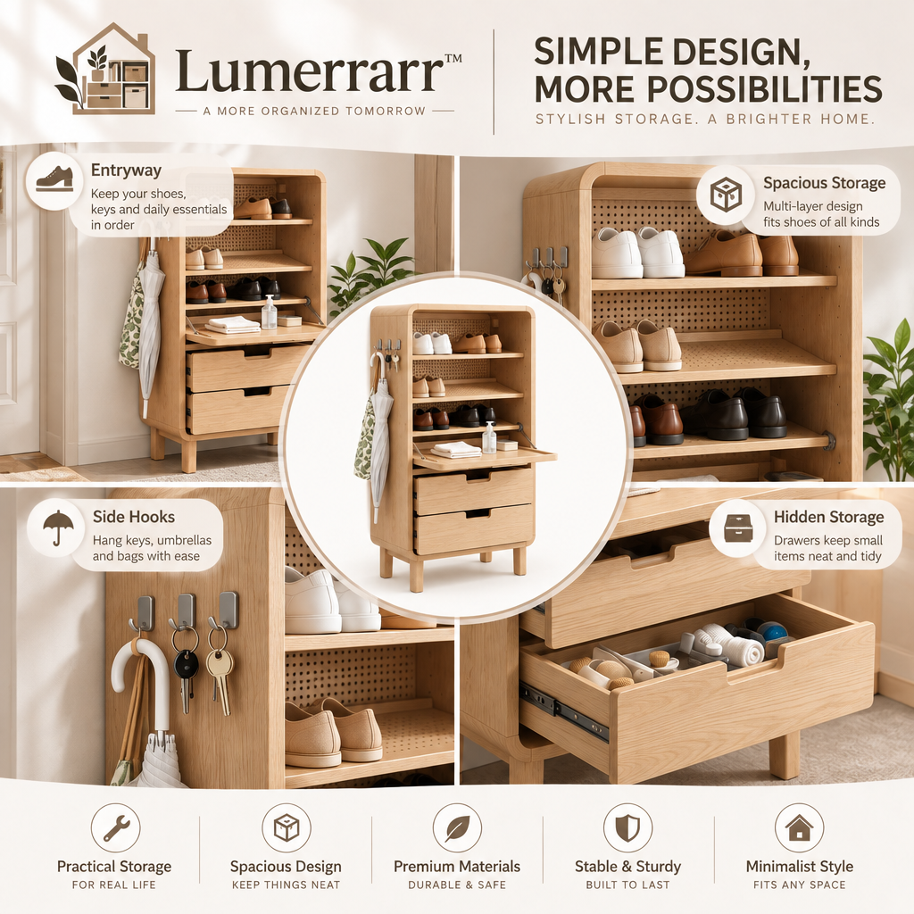 Lumerrarr™ Slim Entryway Shoe Storage Cabinet with Fold-Down Shelf & Drawers