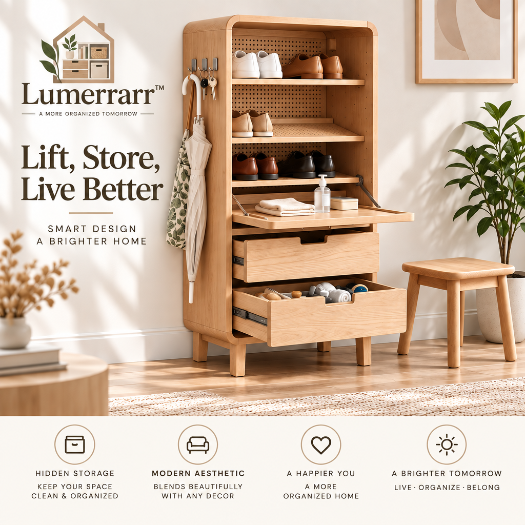Lumerrarr™ Slim Entryway Shoe Storage Cabinet with Fold-Down Shelf & Drawers