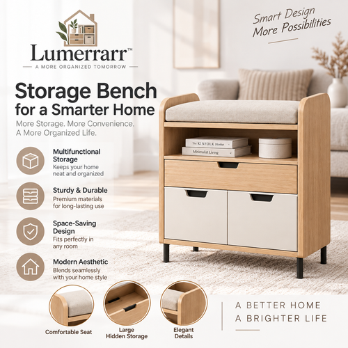 Lumerrarr™ Entryway Storage Bench Cabinet | Cushioned Seat Bench with Hidden Storage & Shoe Organizer