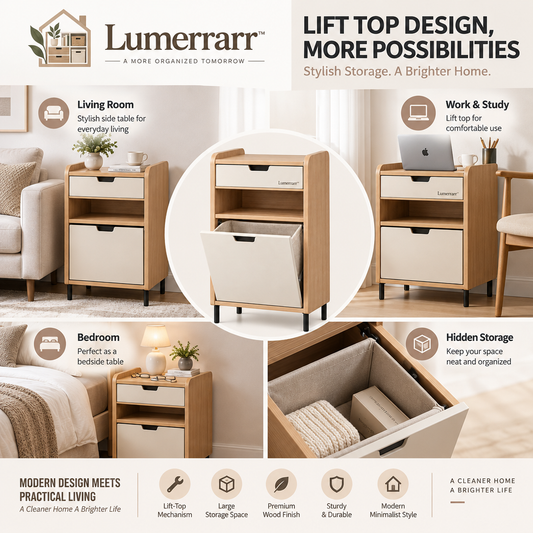 Lumerrarr™ Laundry Storage Cabinet | Modern Laundry Organizer with Tilt-Out Hamper, Drawer & Open Shelf