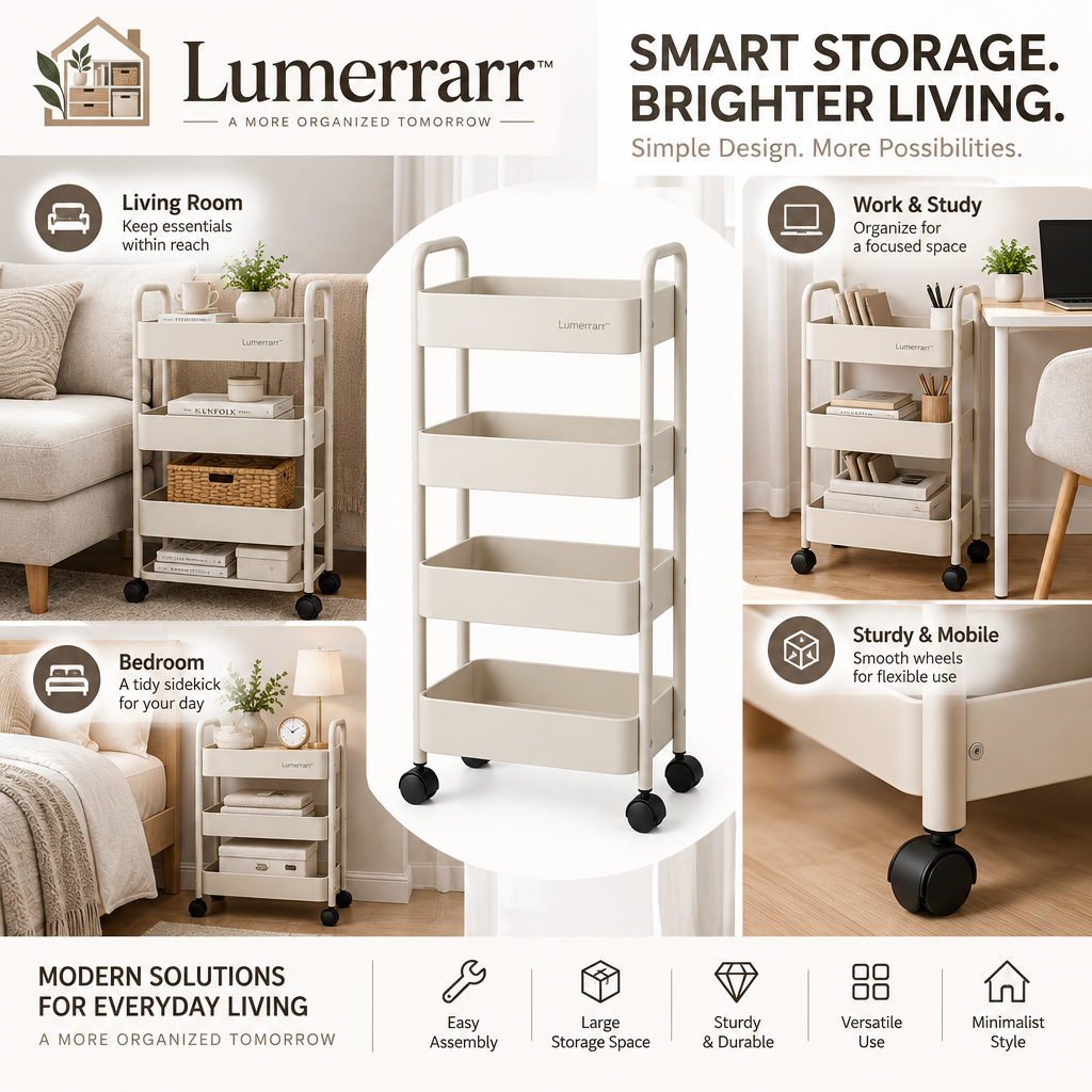Lumerrarr™ Slim Rolling Storage Cart | Multi-Purpose Narrow Organizer with Smooth Wheels for Small Spaces