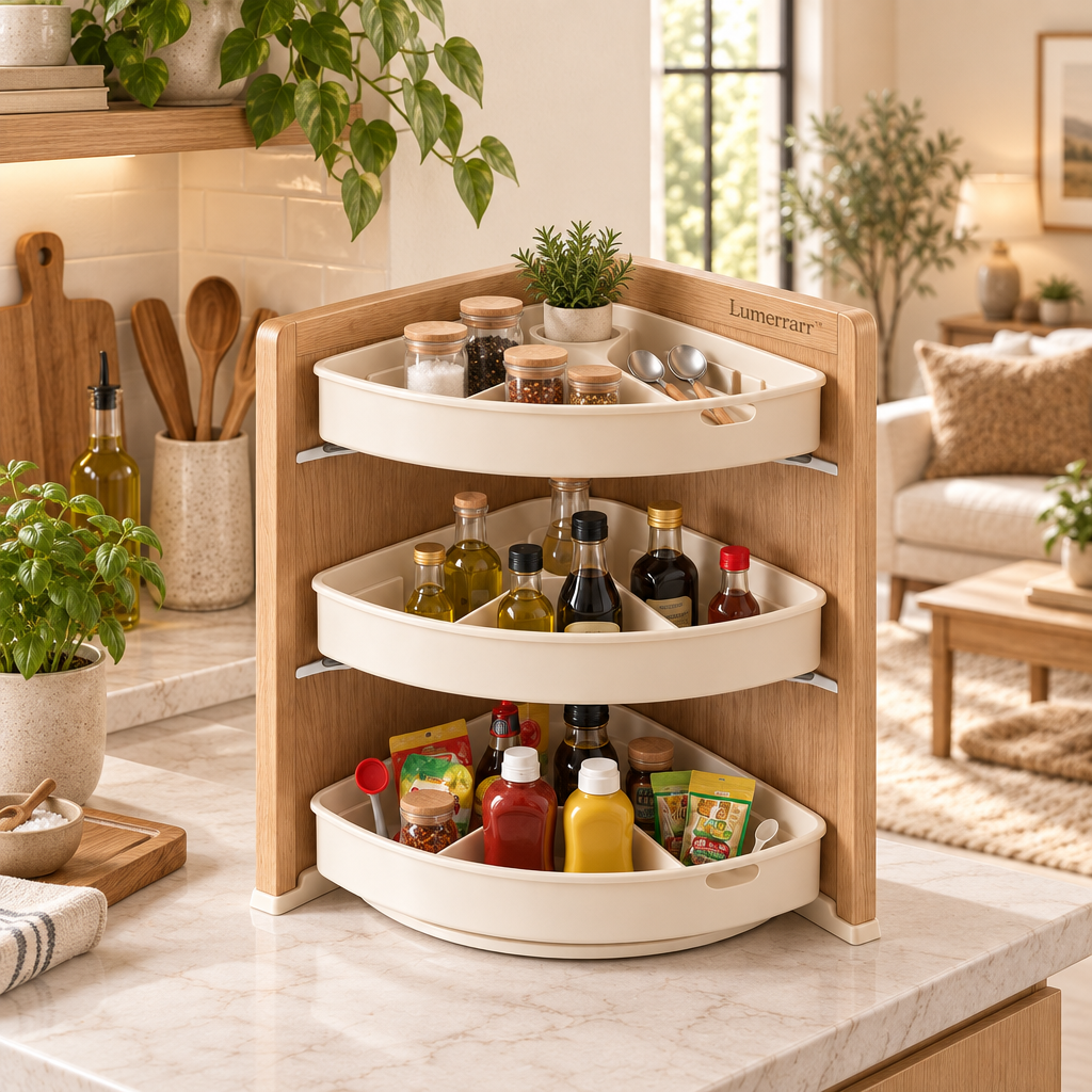 Lumerrarr™ 3-Tier Corner Organizer with Rotating Storage Trays