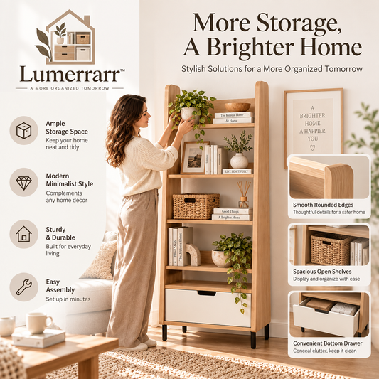 Lumerrarr™ Ladder Shelf Organizer | Modern Open Storage Shelf with Bottom Cabinet Drawer for Home Organization