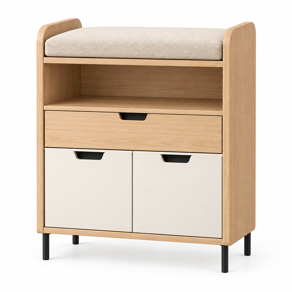 Lumerrarr™ Entryway Storage Bench Cabinet | Cushioned Seat Bench with Hidden Storage & Shoe Organizer