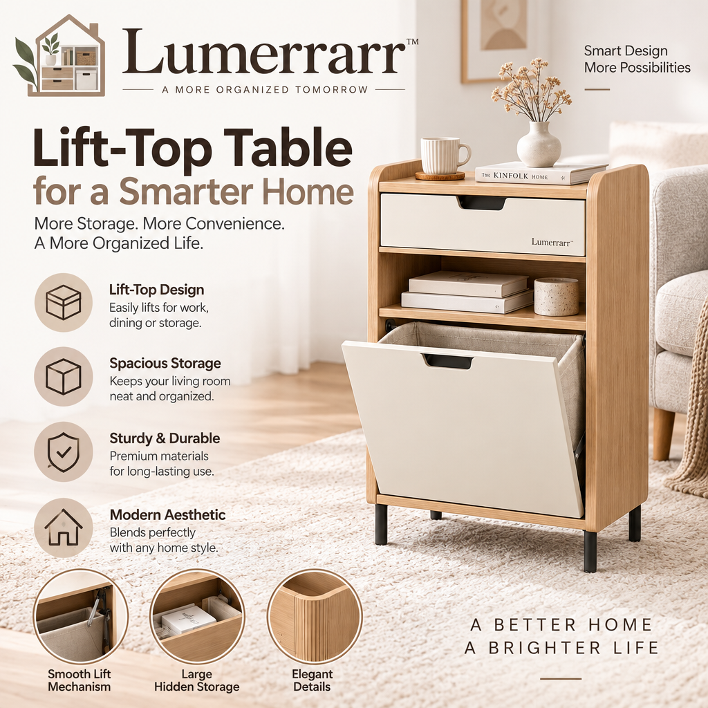 Lumerrarr™ Laundry Storage Cabinet | Modern Laundry Organizer with Tilt-Out Hamper, Drawer & Open Shelf