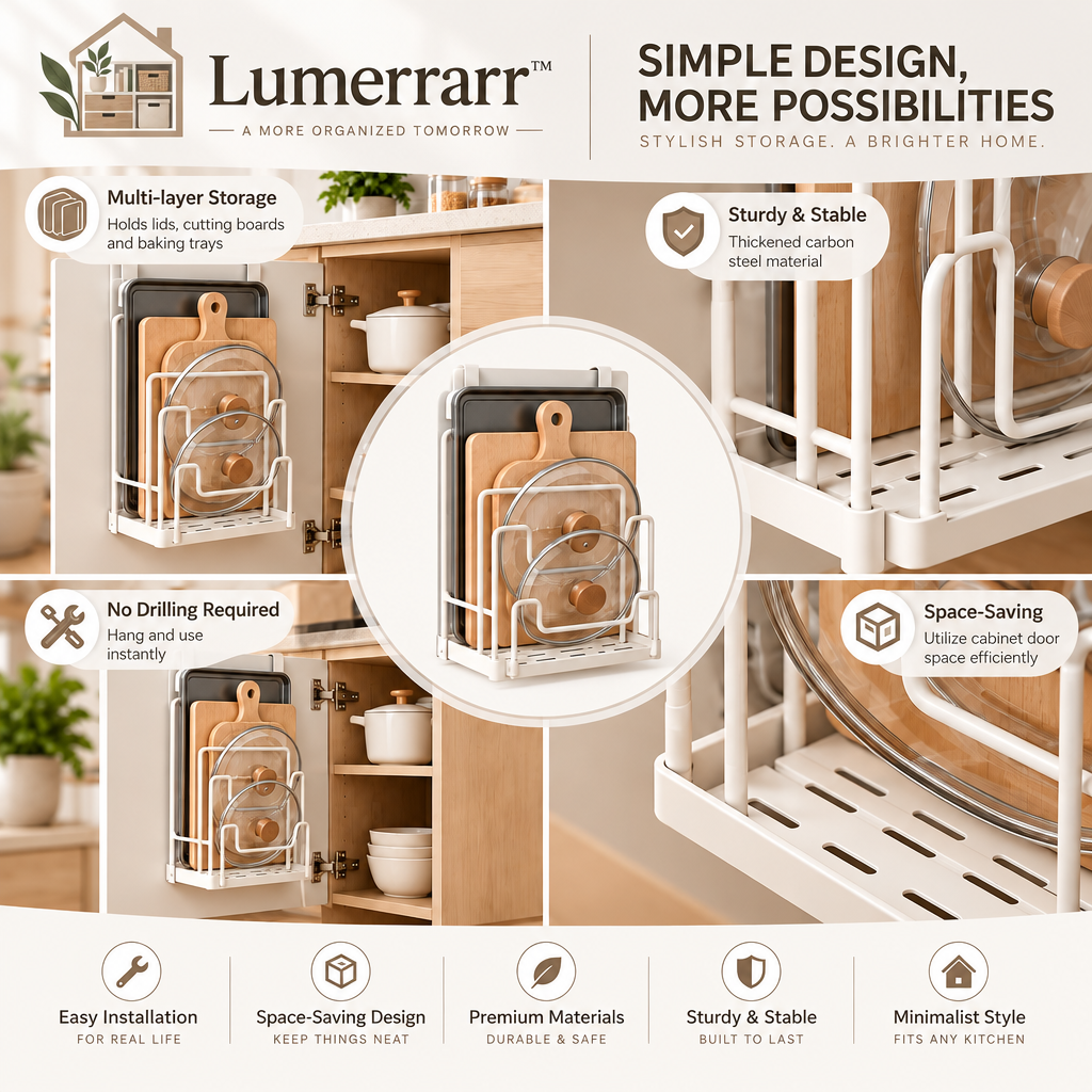 Lumerrarr™ Cabinet Door Pot Lid & Cutting Board Storage Rack