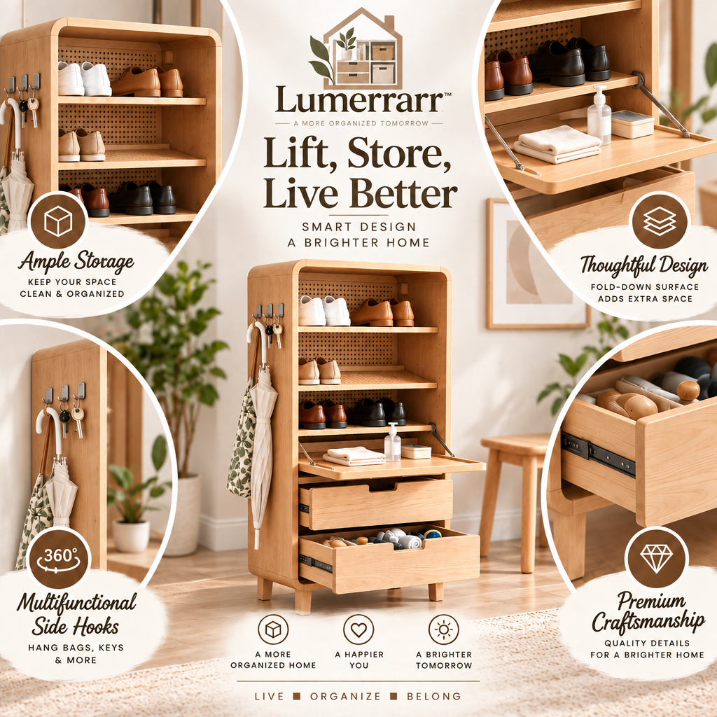 Lumerrarr™ Slim Entryway Shoe Storage Cabinet with Fold-Down Shelf & Drawers