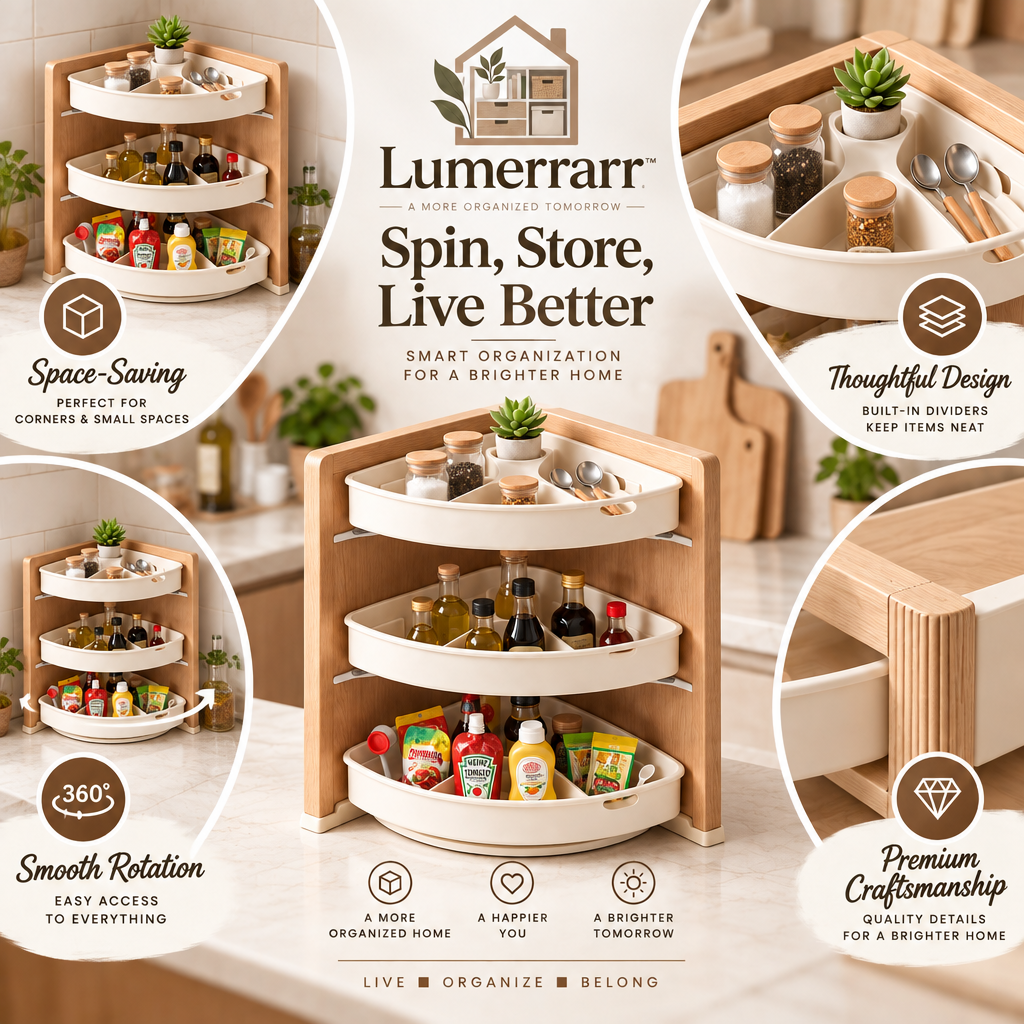 Lumerrarr™ 3-Tier Corner Organizer with Rotating Storage Trays