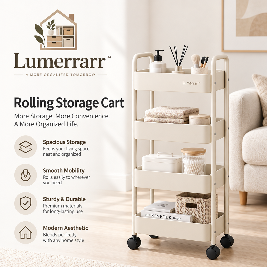 Lumerrarr™ Slim Rolling Storage Cart | Multi-Purpose Narrow Organizer with Smooth Wheels for Small Spaces