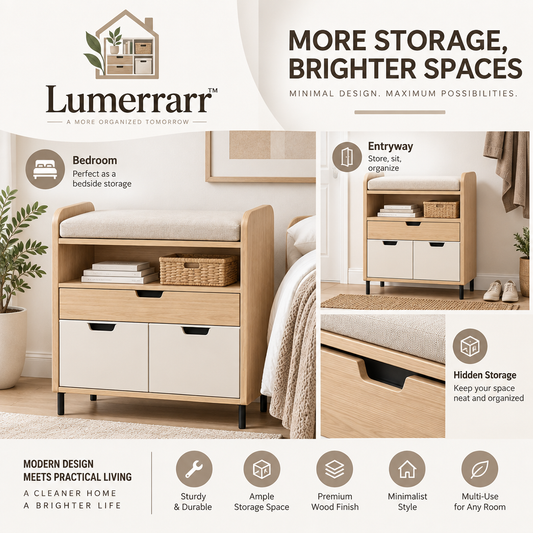 Lumerrarr™ Entryway Storage Bench Cabinet | Cushioned Seat Bench with Hidden Storage & Shoe Organizer