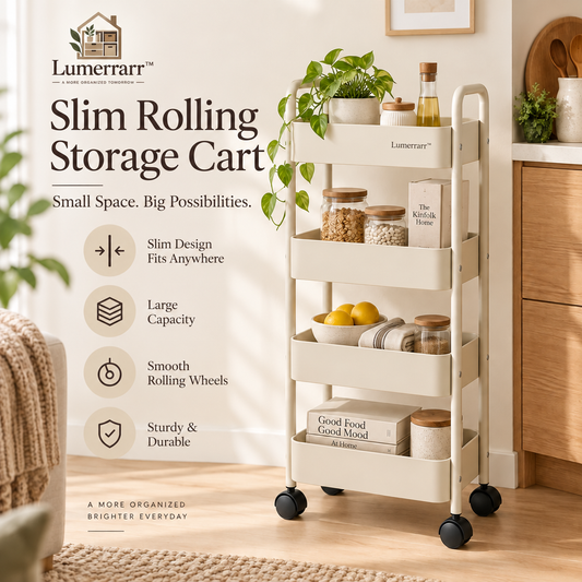 Lumerrarr™ Slim Rolling Storage Cart | Multi-Purpose Narrow Organizer with Smooth Wheels for Small Spaces